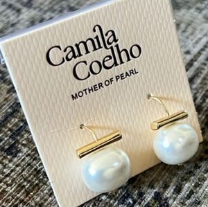 NWT Camila Coelho Mother Of Pearl Gold Earrings.